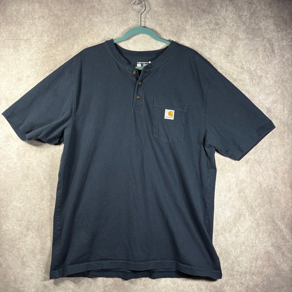 Carhartt Dearborn Loose Henley T-Shirt Mens Large Navy Blue Short Sleeve K84
